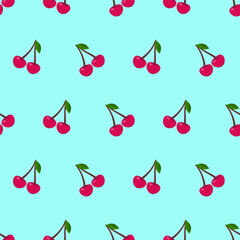 seamless pattern with cherries on a light blue background 