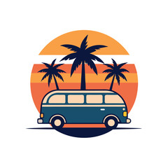 car on the beach retro striped vintage