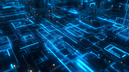 A 3D-rendered wireframe of a website structure, technology, system administrator day