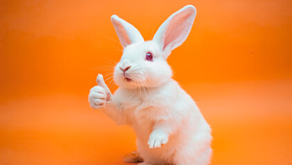 White rabbit giving a thumbs-up.