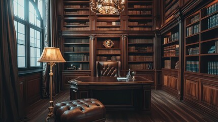Opulent Study: A Luxurious Library Interior