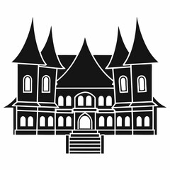Obraz premium Medieval castle vector illustration with towers and fairytale design