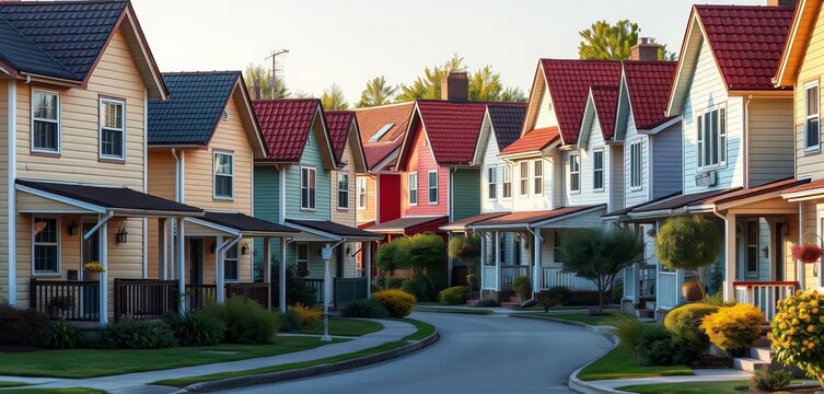 Rows of compact, modestly sized houses on a street, compact homes, home ownership