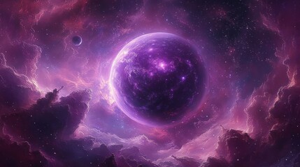 Cosmic Creation of the Universe with Glowing Planet and Ethereal Nebula