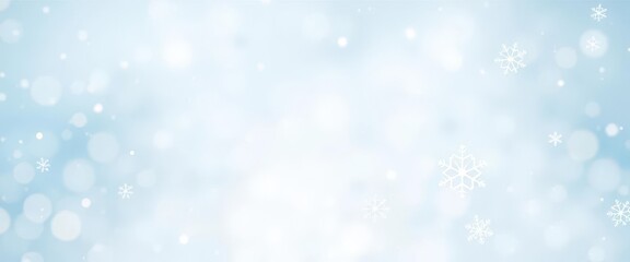 Fototapeta premium Delicate white snowflakes on a soft, abstract, pastel blue background, creating a dreamy, ethereal Christmas feel, snow, celebration, texture