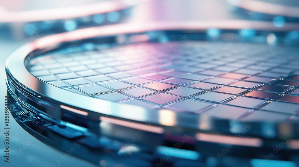 Aufkleber Close-up of futuristic silicon chip with crystallic surface and grid pattern