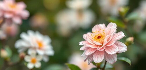 Obraz premium Pastel watercolor blooms, soft spring greens, blurred bokeh effect, blossom, soft, garden