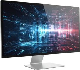 Futuristic Digital Data Stream Displayed on Modern Computer Monitor High tech digital interface on a large screen