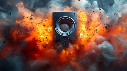 Speaker Explosion Fire Smoke Studio Dramatic Music