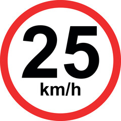 Speed limit traffic sign showing 25 km/h restriction in red circle isolated on white background © Art_Design