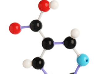 Molecule of niacin (vitamin B3) isolated on white. Chemical model
