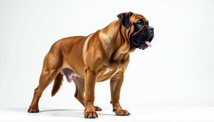 Fototapeta premium Majestic mastiff, powerful stance, white background, animal photography, coat