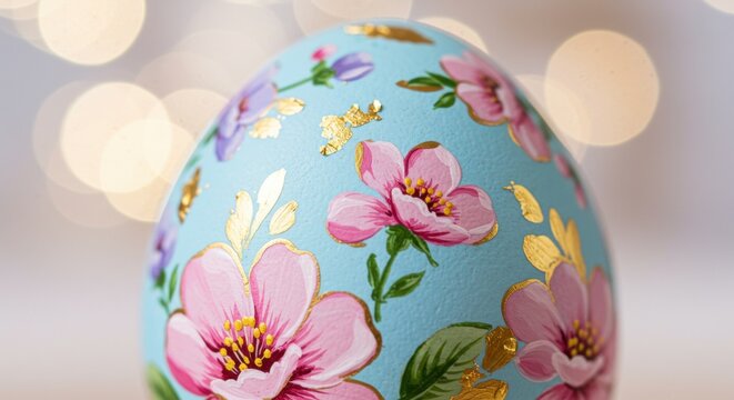 Decorative egg with floral design and gold accents 