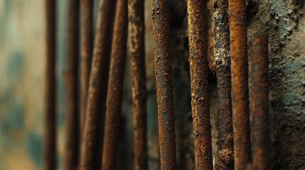 Fototapeta premium Rusty rebar wall, urban decay, texture