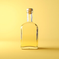 A stunning tequila bottle display vibrant yellow background product photography minimalist environment close-up view luxury concept