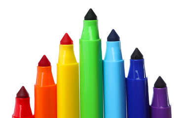 Many colorful markers isolated on white. Art supply
