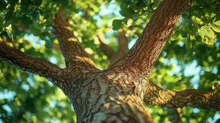 Close up view of a tree trunk and its branches