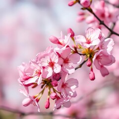 Obraz premium Delicate pink blossoms in full bloom against a soft spring background, tulip, soft, peach