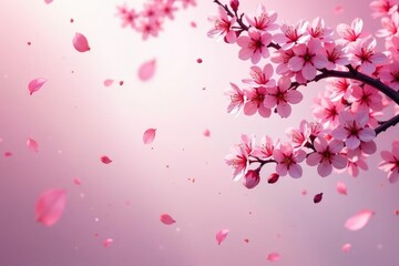 Fototapeta premium Vibrant sakura branches, scattered petals, repeating motif, floral, bright