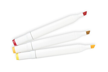 Double-sided marker pens on white background, top view