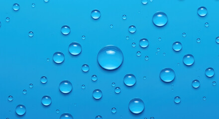 Droplet Shaped Water Drops on Blue Background. World Water Day Concept. Environmental Protection. CSR, Corporate Social Responsibility or CSC, Corporate Social Contribution, top view.