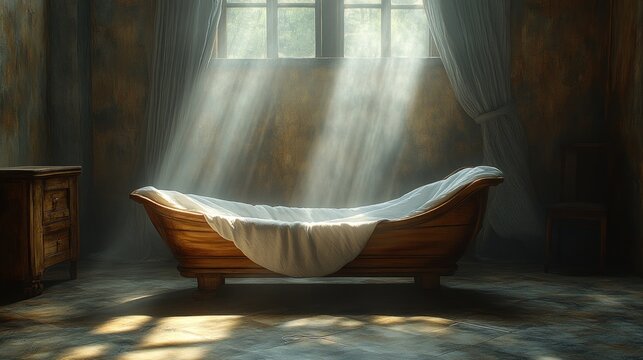 Christmas Nativity Scene of Baby Jesus Christ in Manger with Mary and Joseph in Bethlehem