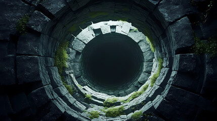 Mysterious black tunnel with plants growing inside