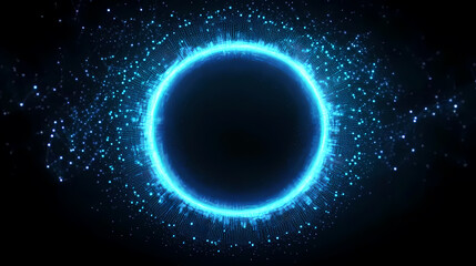 Obraz premium Glowing blue ring surrounded by sparkling particles