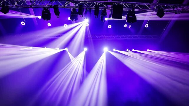 Colorful beams of light create an energetic atmosphere as the crowd enjoys a live music event in a lively venue