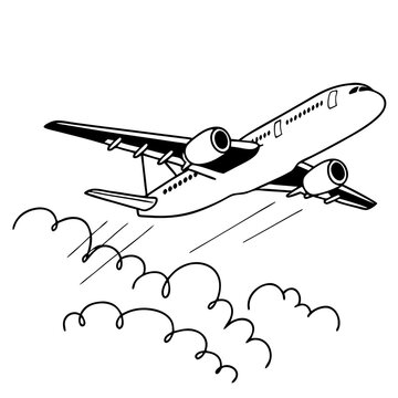 black and white airplane taking off clip art preview
