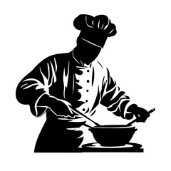 Chef Cooking in Kitchen Silhouette Vector for Culinary Designs and Branding