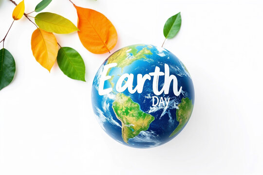 Earth Day Design: Flat Lay of Globe and Leaf Cutouts - Powered by Adobe