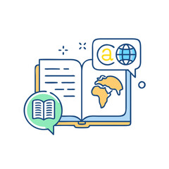Language book icon, symbol of linguistics and communication studies