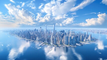 Fototapeta premium Manhattan Skyline Aerial View: A Breathtaking Panorama of New York City's Iconic Architecture