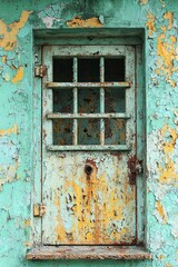 Naklejka premium Rusty, Green, and Weathered Metal Door with Peeling Paint