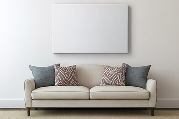 White empty canvas on wall in modern living room