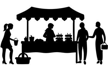 Farmers Market Vendor Silhouette Community Shopping Illustration Vector Art
