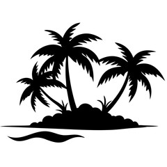 Tropical Palm Tree Silhouette on Island Beach Vector for Travel Designs and Coastal Decor