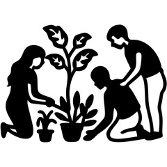 Family Gardening Silhouette Vector for Nature Conservation Projects