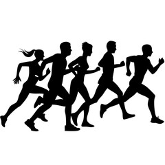 Fototapeta premium Silhouette of Diverse Runners in Motion Perfect for Sports Designs and Fitness Promotions