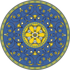Vector floral ornamental circle in Oriental, Turkish, Arabic style. Great for colorful ethnic backgrounds, medallions, wedding decorations, greeting cards, labels, wallpapers, ceramics, textile.