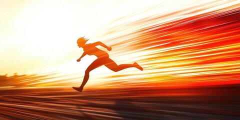 Silhouette of a woman running fast against a colorful blurred background