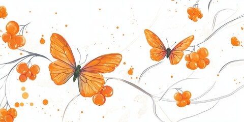 Obraz premium Vibrant of sea buckthorn berries and butterflies