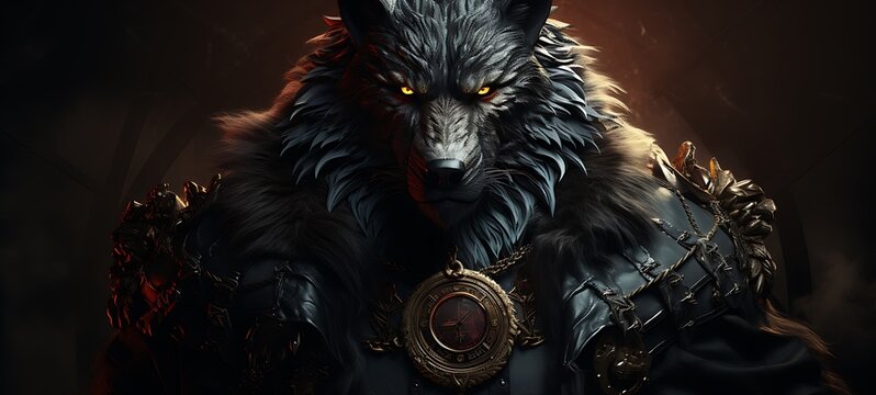 A fierce lycan with an armoured shield Diamond, ai generative