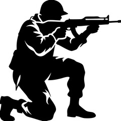 Soldier Silhouette Kneeling with Rifle Military Vector Design