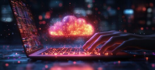 Futuristic Digital Scene with Data Transfer Cloud Technology for Online Marketing and Cybersecurity Analysis