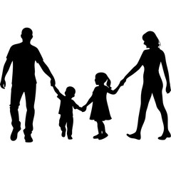 Family Silhouette Walking Holding Hands Vector Illustration for Poster and Card Design