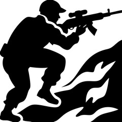 Silhouette Soldier Crouching with Rifle Tactical Vector for Military Themes