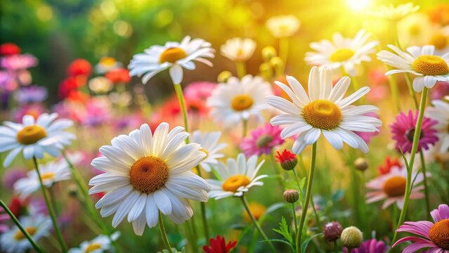 Colorful Chamomile Blooms in a Lush Garden , blooming flowers - Powered by Adobe