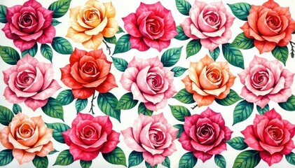 Fototapeta premium Intricate repeating rose motif, lush watercolor effect , floral, flowers, repeat pattern
